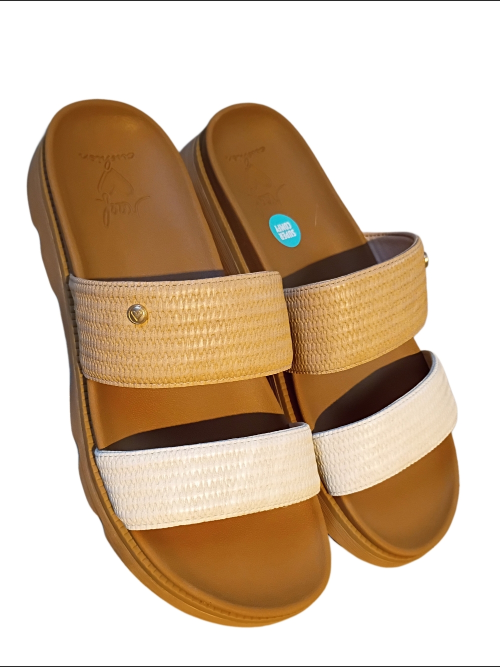 Reef Horizon Luxe 2 Bar Slide Sandals in Tan & White Size 9 (EU 40)